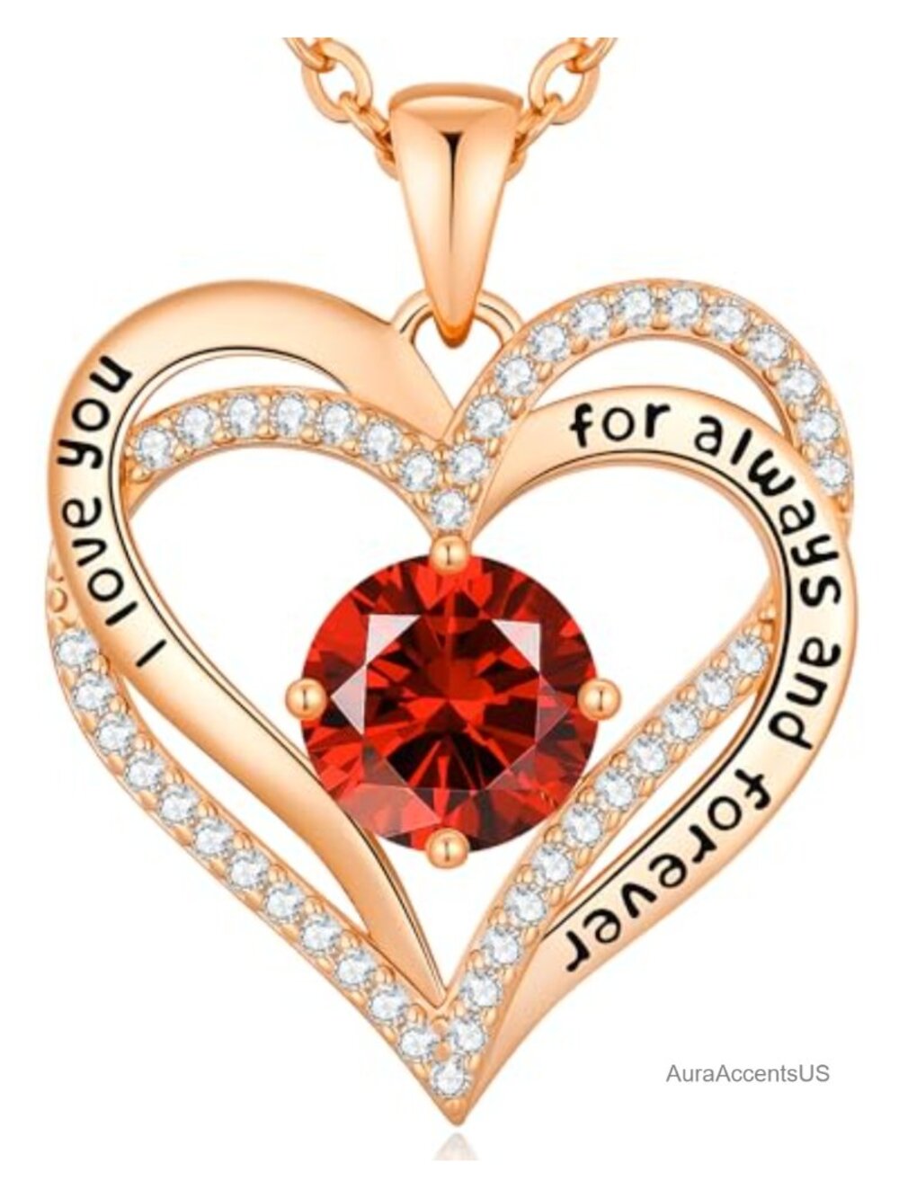 18K Rose Gold Plated Heart Pendant Necklace Birthstone CZ Gift